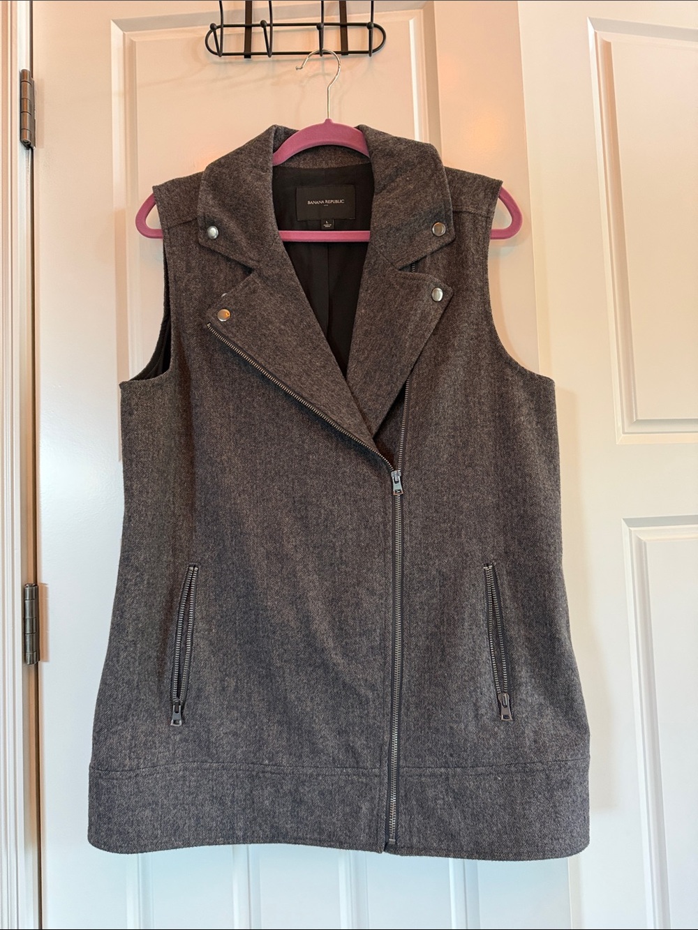 Banana Republic Charcoal Gray Sleeveless Moto Vest